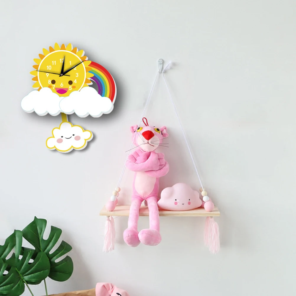 

Sun Rainbow Pendulum Wall Clock Creative Hanging Decor Cartoon Swing Bedroom Living Room Study Office Kids Premium Material High
