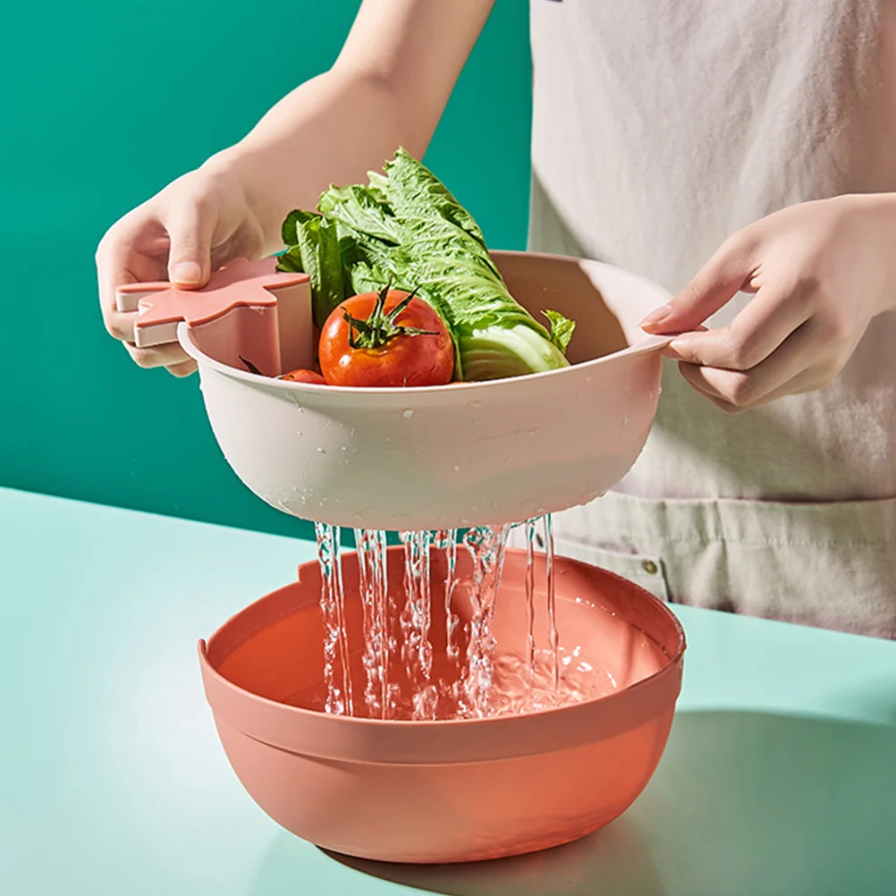 

Drain Basket Double Layer Colander Plastic Kitchen Strainer Fruit Cleaner Food Drainer Washing Bowl Multifunction Home Use