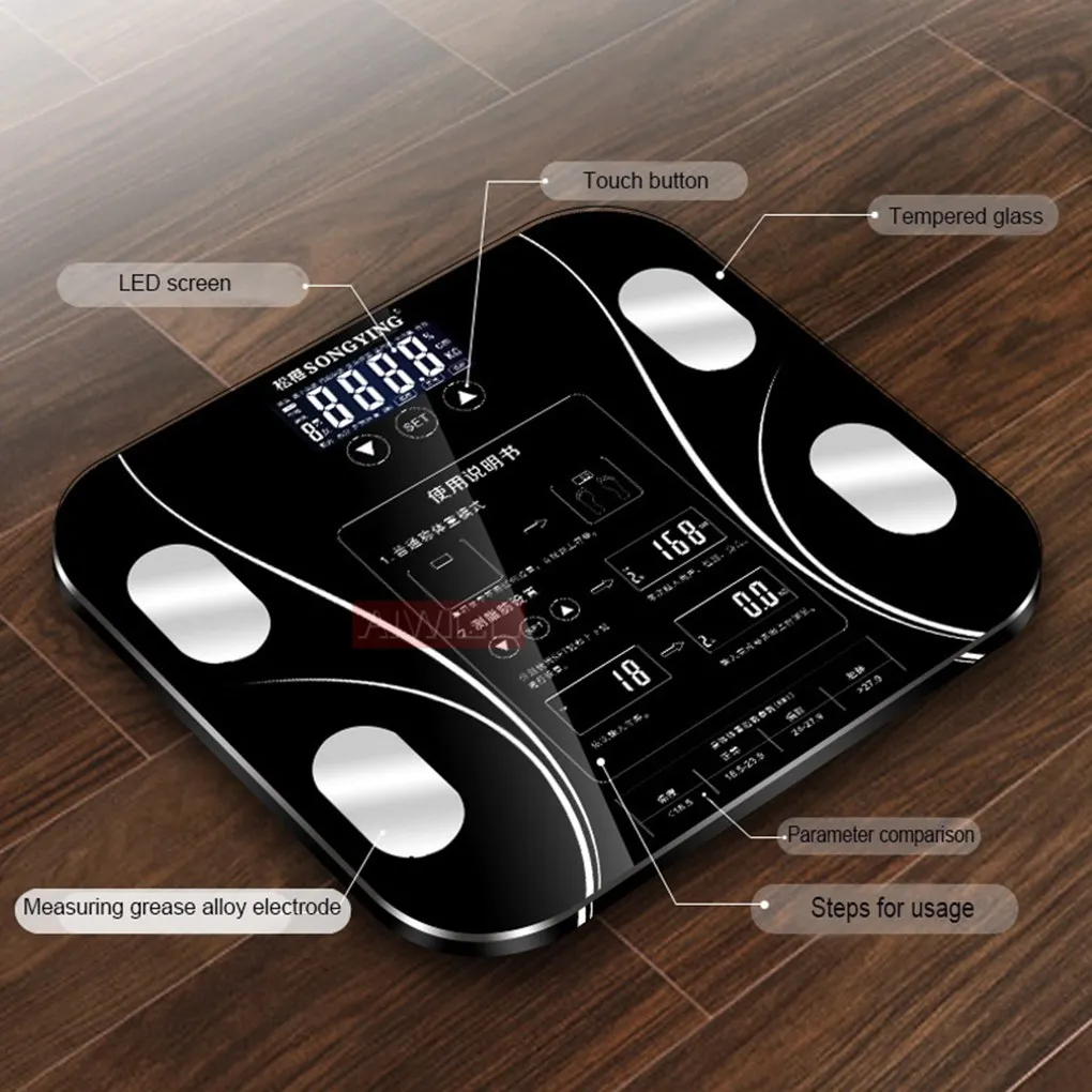 Body Fat BMI Scale Digital Human Weight Scales Floor LCD Display Body Index Electronic Smart Weighing Scales