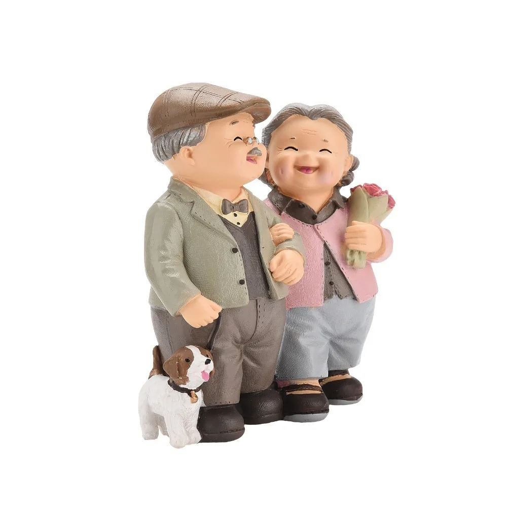 Resin Elderly Couple Resin Figurine Colorful 5in Grandpa Grandma Cake Making Statue Desktop Figurine Couple Figurine