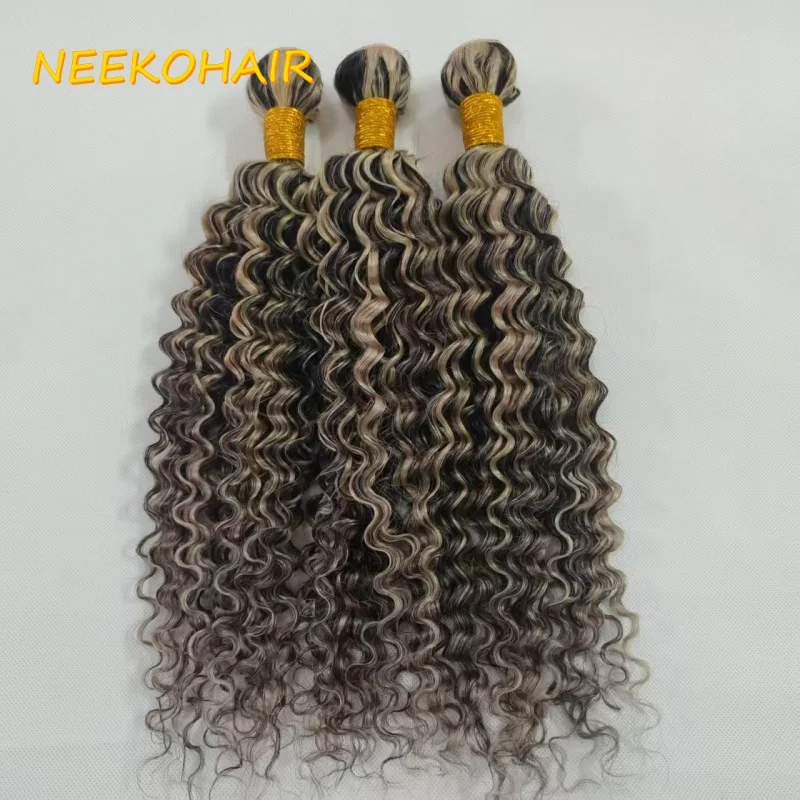 

P2/60 Пепельно-русый цвет, мелированные пучки человеческих волос с глубокими волнами и фронтальными наращиваниями 13×4, плетение человеческих волос