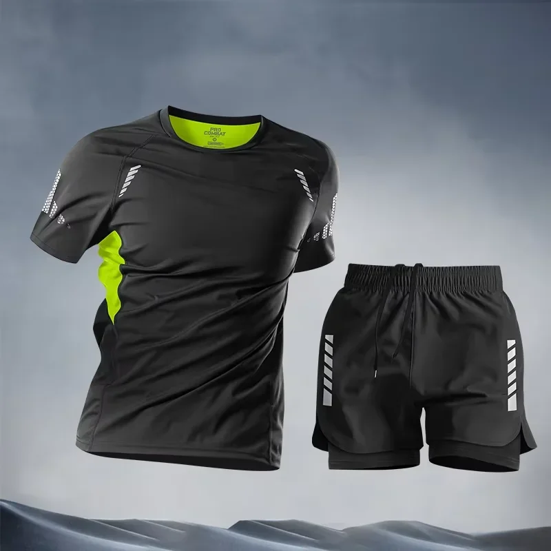 

Running men's sports suit marathon professional short sleeved shorts quick drying tight fitting equipment