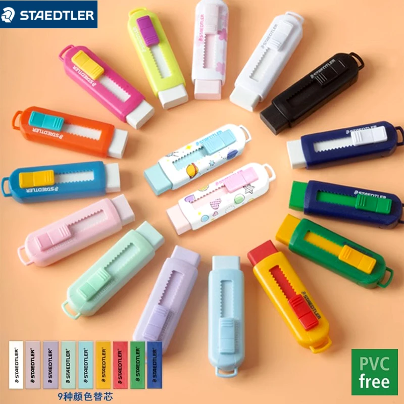 

1PC Staedtler Sliding Retractable Pencil Eraser with Plastic Sleeve, Assorted Soft Pastel Color Comfortable To Hold