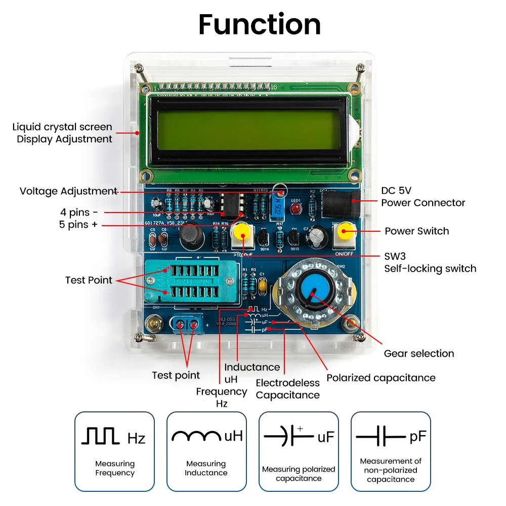 DIY Eletrônico High Precision Transistor Tester Kit, Welding Circuit Board, Indutância Capacitância, Frequency Meter, DC 5V