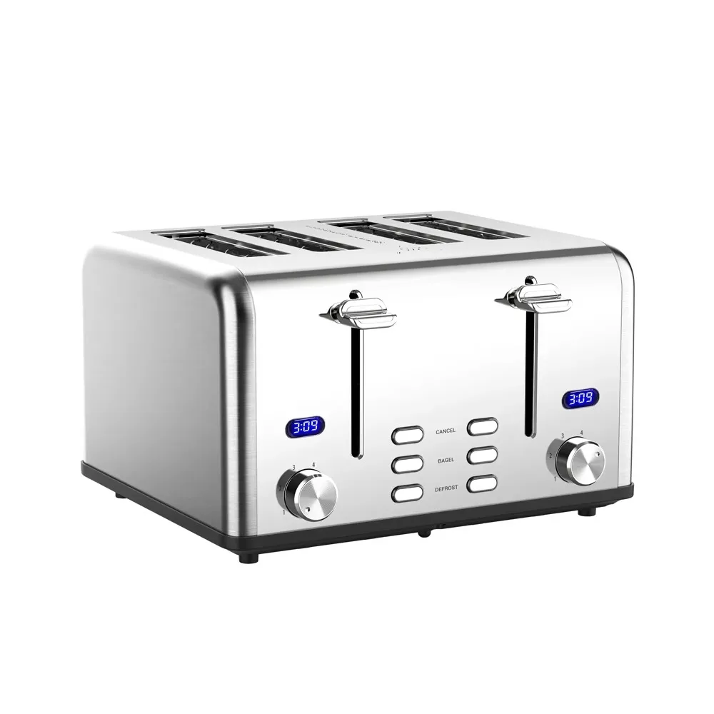 

Stainless Steel Multifunction Bread Toaster Breakfast Snack Maker Smart Kitchen Appliance Electric 4 Slice Toaster with Digital
