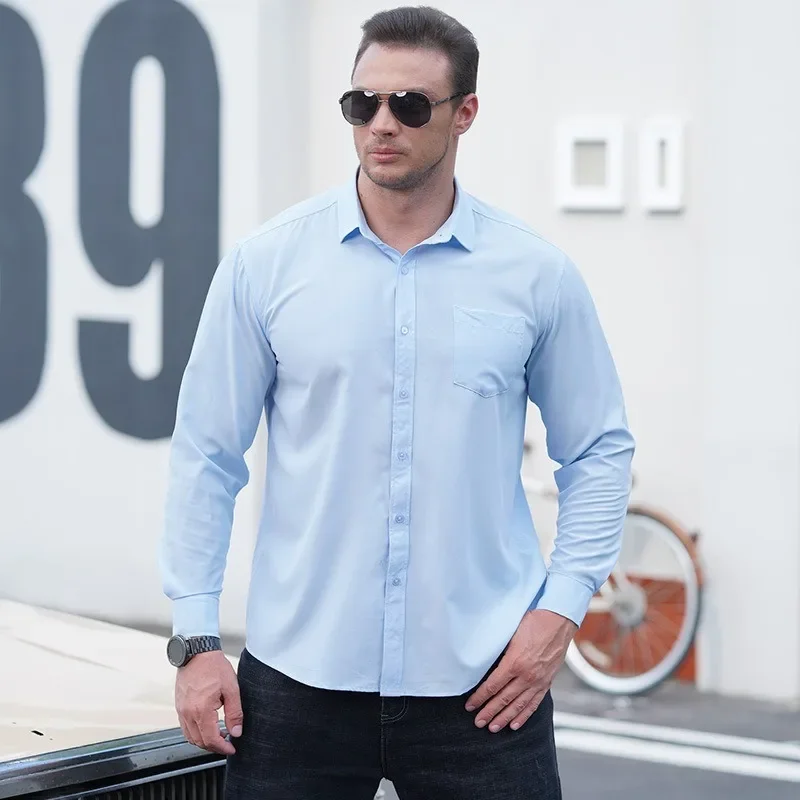 Shirts for Men Plus Size Long Sleeve Solid Color Business Formal Shirt Big Size White Shirt 1XL-7XL 115-205KG