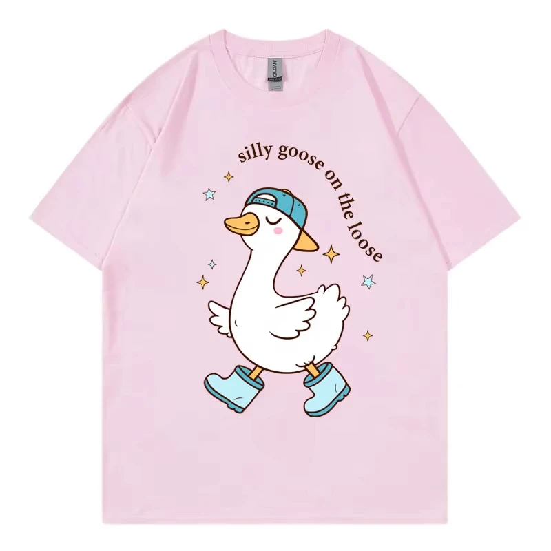 Silly Goose on The Loose Boy Funny Meme T Shirt Harajuku Y2k Style Short Sleeve T-shirt Men Women Casual Loose Cotton T-shirts