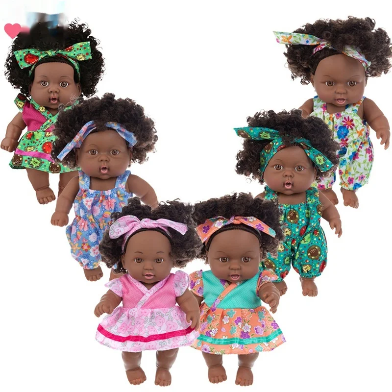 

African Black Doll Cute Toy Soothing Sleeping Companion Reborn Baby Doll Girl'S Toy Soft Plush Doll Children'S Plaything