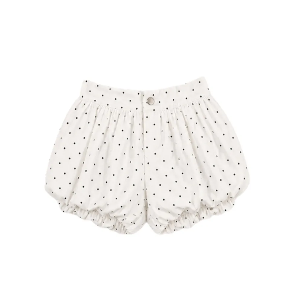 Polka Dot Pattern Polka Dot Bloomers High Waist Button Front Bubble Shorts Lace Trim Elastic Leg Openings Pumpkin Shorts Women