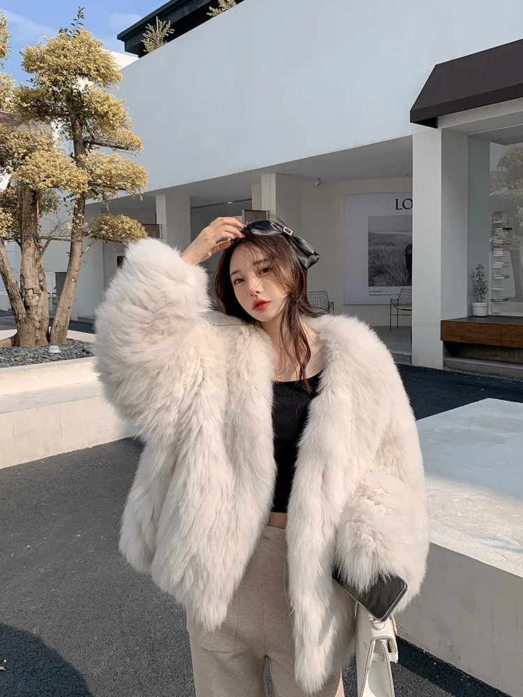 

Sweet Real Fox Fur Coat 2023 Fashion Thick Encryption Double Weave Imported Long Coat Long Sleeve Fluffy Women's Clothing Warm