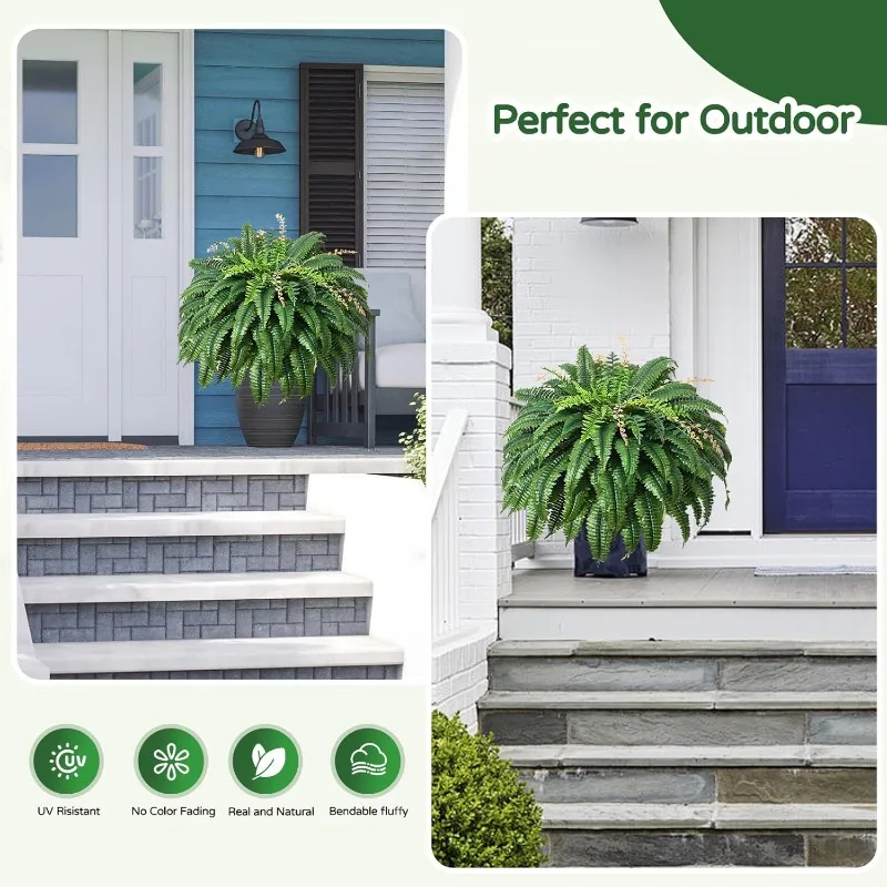 49” kunstmatige varens voor buitenplanter, 128 bladeren per varen, set van 2, grote weelderige nep-Boston-varens hangende planten, UV-bestendig