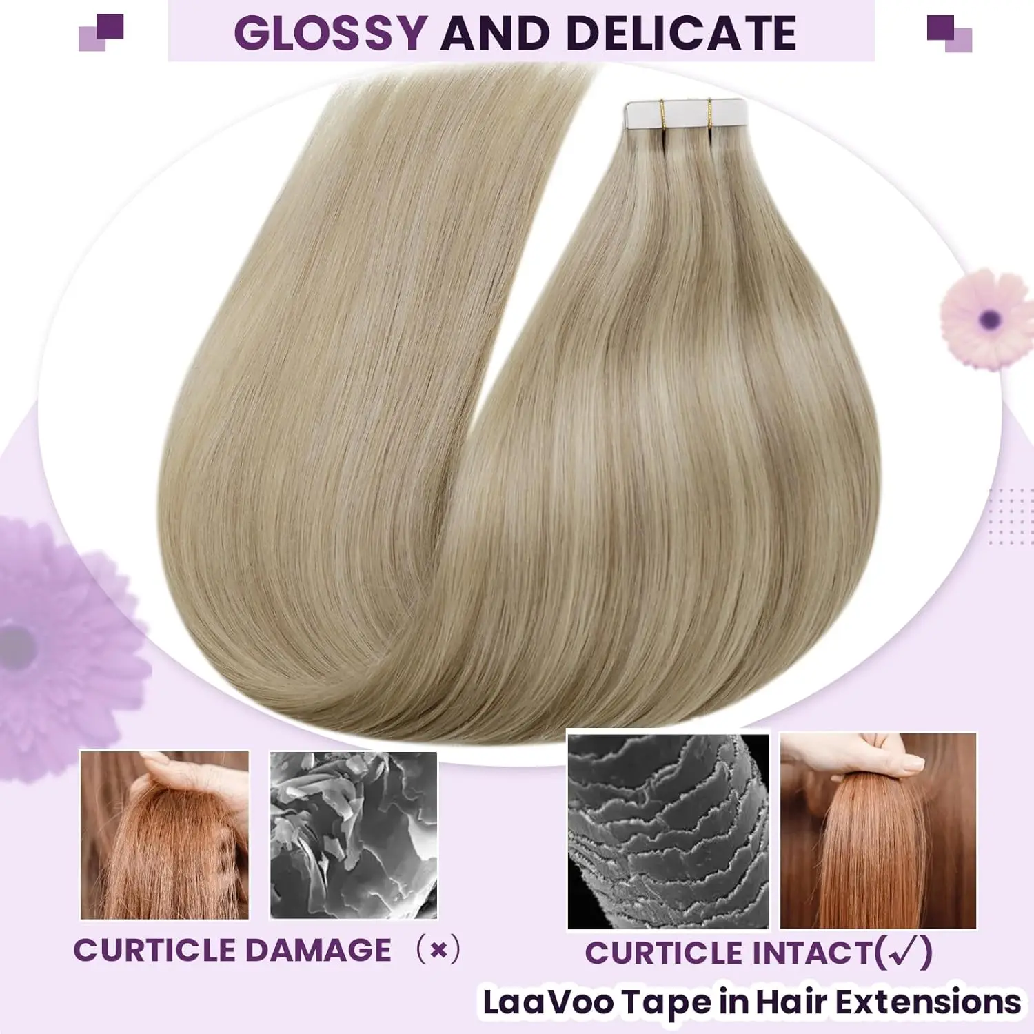 Laavoo Menselijk Haar Remy Tape in Extensions 100% Echt Hoogtepunt Pianokleur Natuurlijk Haar Tape in Haarverlenging Recht 20P & 40P