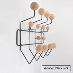 Kindergarten Iron Clothes Rack with Solid Wood Ball - Wall Hanging Clothes Hook, Durable Stylish Children's Room Organizer