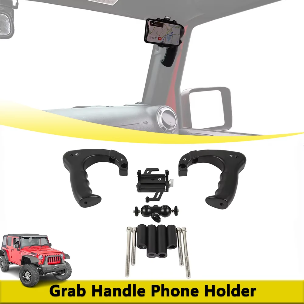 Front Roll Bar Grab Handle With Phone Holder For Jeep Wrangler JK 2007-2017 Roof Safety Handle Interior Accessories Modified