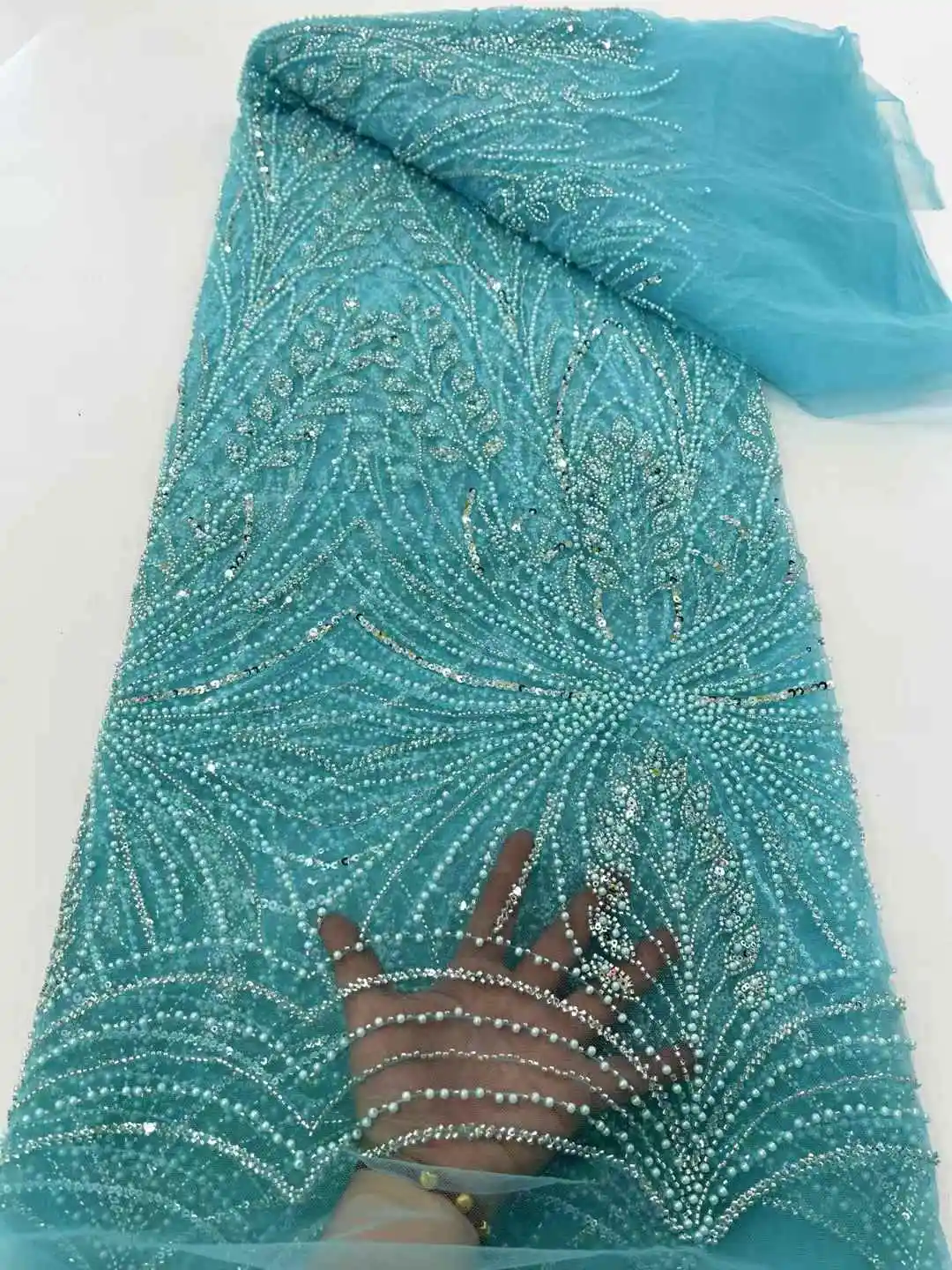 Tessuto di pizzo con paillettes africane di lusso in rilievo 2025 Pizzo di alta qualità 5 metri Tessuto di pizzo francese dorato Tessuti di pizzo nigeriano Festa,