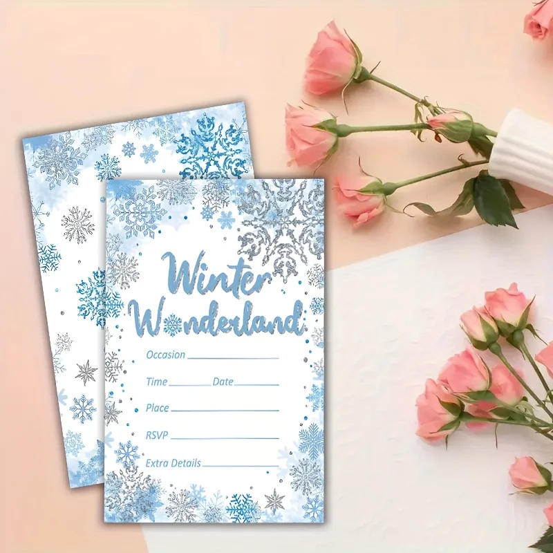 20PCS Winter Wonderland Christmas Card, Light Blue Snowflake Pattern, 