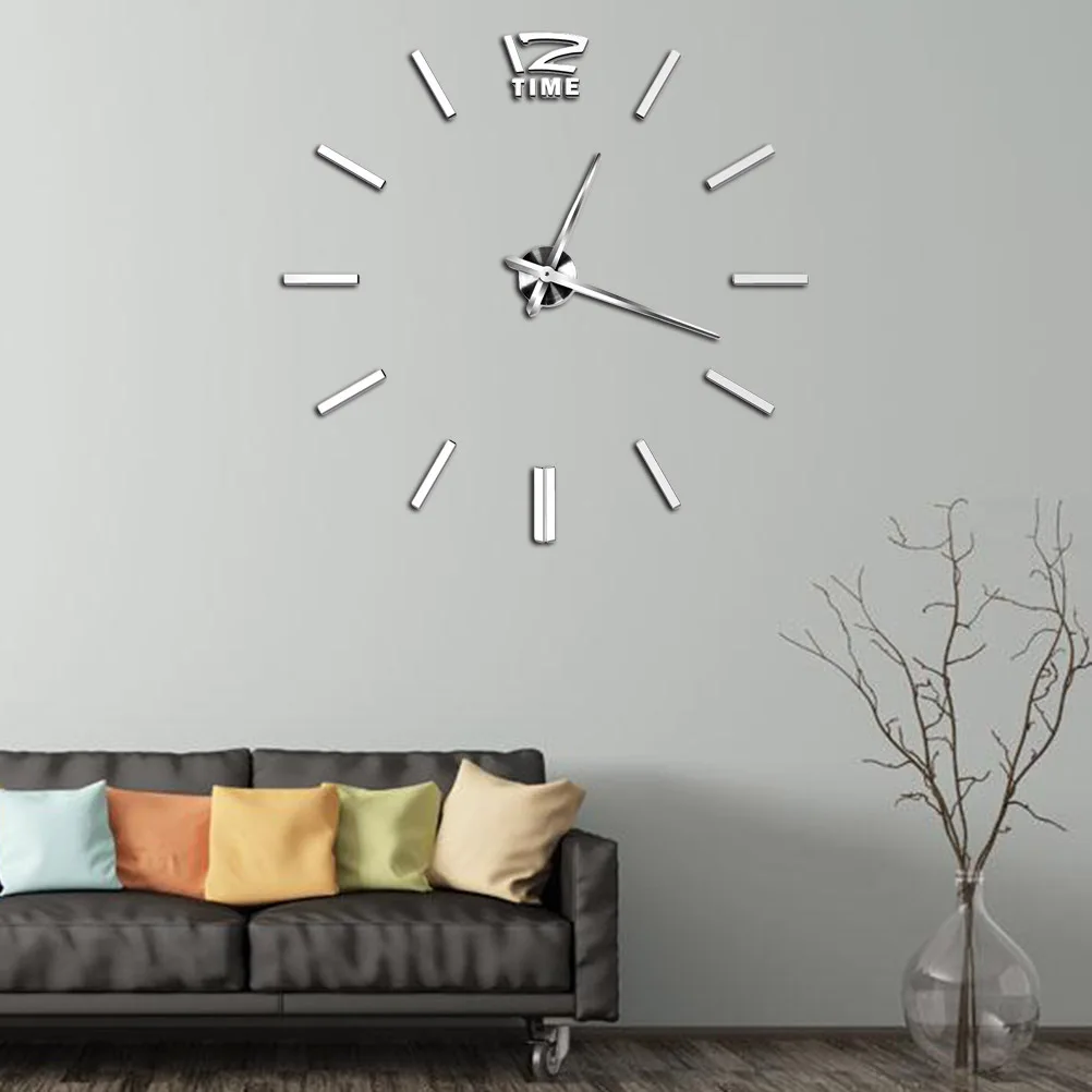 

Acrylic Wall Clock 3D DIY Frameless Mirror Large Modern Design for Home Living Room Bedroom Decor Silver Wall Sticker Clock