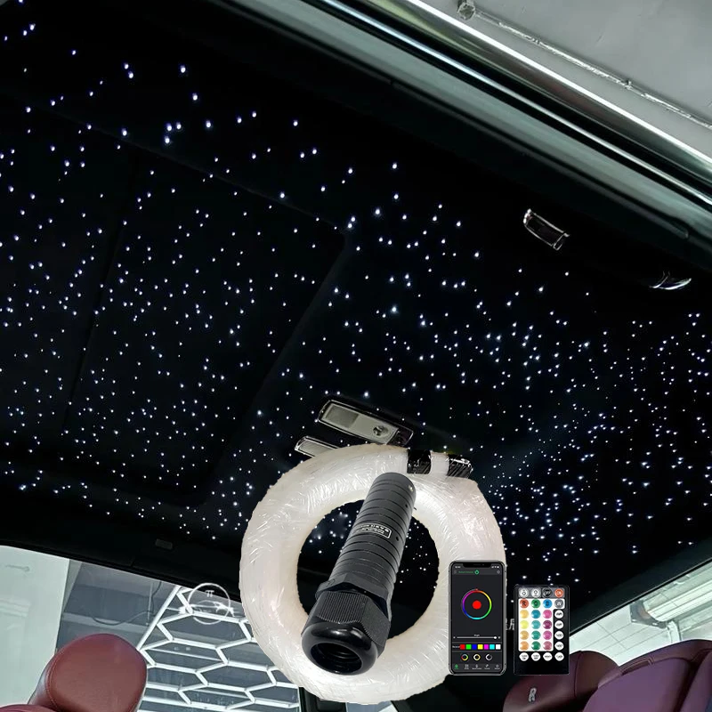 

fiber lamp DC12V 6W RGB Car Roof Star Lights LED Fiber Optic star ceiling Light kits Optical fiber with RF control Mobile app