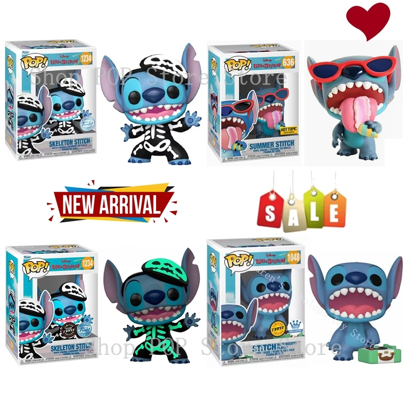 FUNKO POP Disney Stitch Comiendo Helado # 636 Punto de esqueleto de edición límite # 1234 Chase # 1048 Modelo de figura de acción para juguetes de regalo