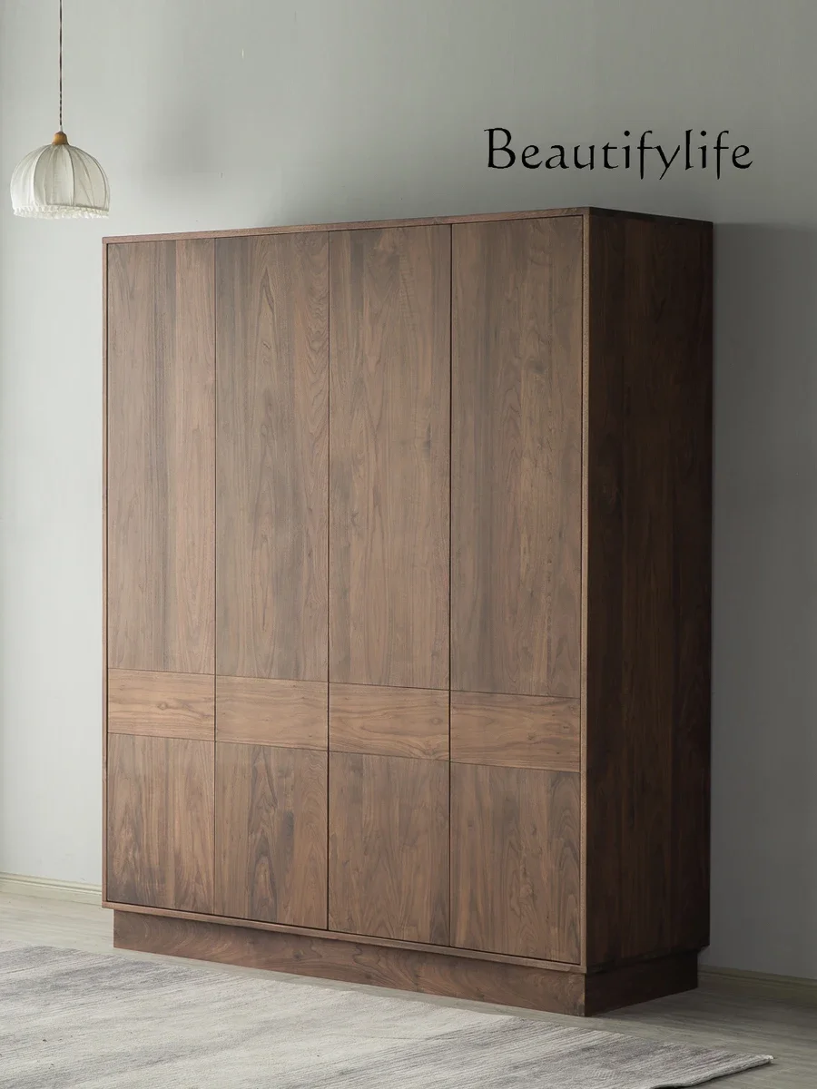 AT F خزانة ملابس بأربعة أبواب من خشب الجوز الأسود، خزانة ملابس عالية الجودة من الخشب الصلب، يمكن تخصيص خزانة ملابس غرفة النوم الاسكندنافية