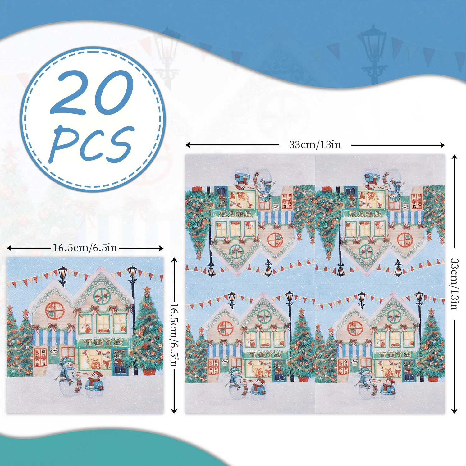 20 قطعة مناديل ورقية مطبوعة على شكل رجل ثلج لعيد الميلاد للاستعمال مرة واحدة - مادة لب الخشب النقي، 33 × 33 سم، مثالية كمناديل لمناسبات العطلات