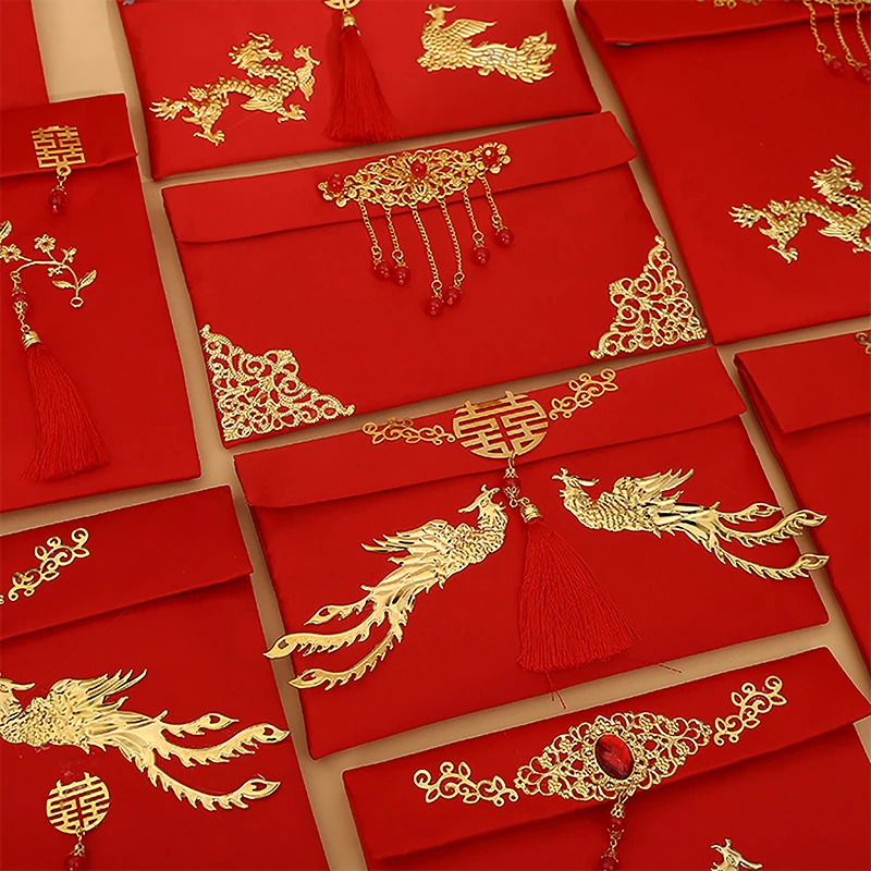 Sac d'argent porte-bonheur pour le nouvel an chinois, enveloppe rouge, Bergame, Faux InjVisiting Parents, Chine, 2024, 1PC