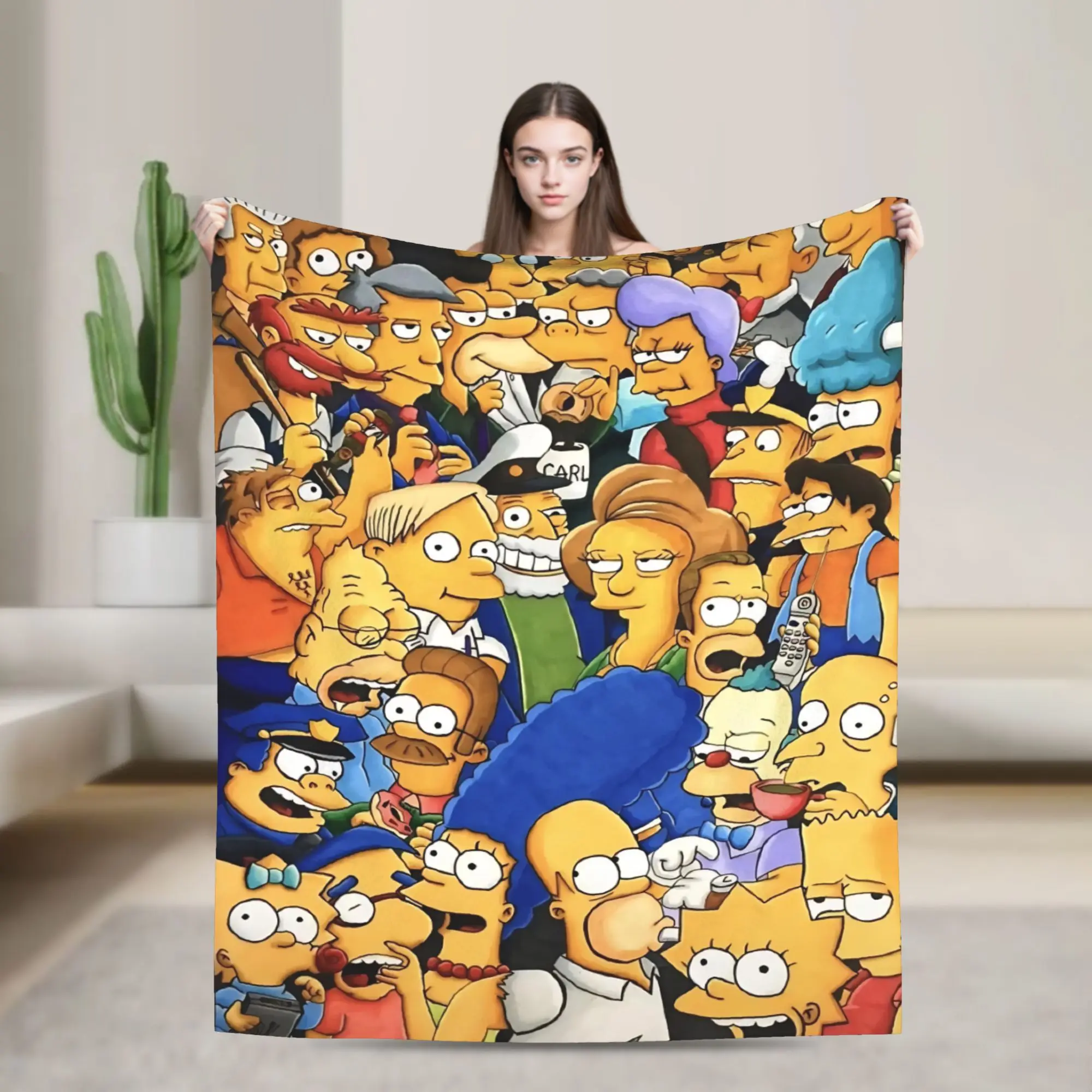 Popular Cartoon Family Character Motif Blanket Super Warm The Simpsoned Throw Blanket Winter Home Decor Street Trend Bedspread