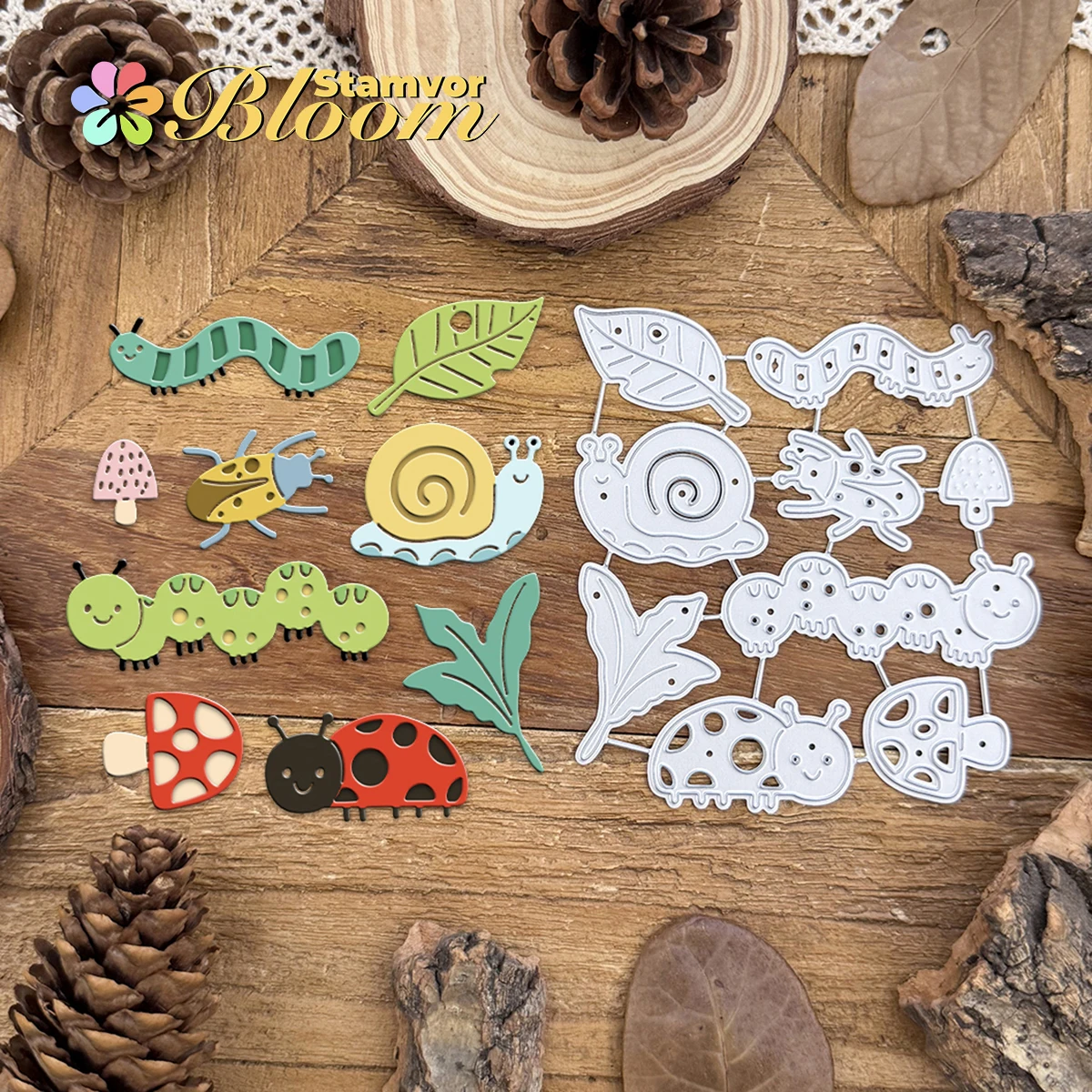 Original schöne Einsätze Gras Tiere Marienkäfer Schnecke Pilze Blätter Metall Stanzformen Scrapbooking dekorative Prägung