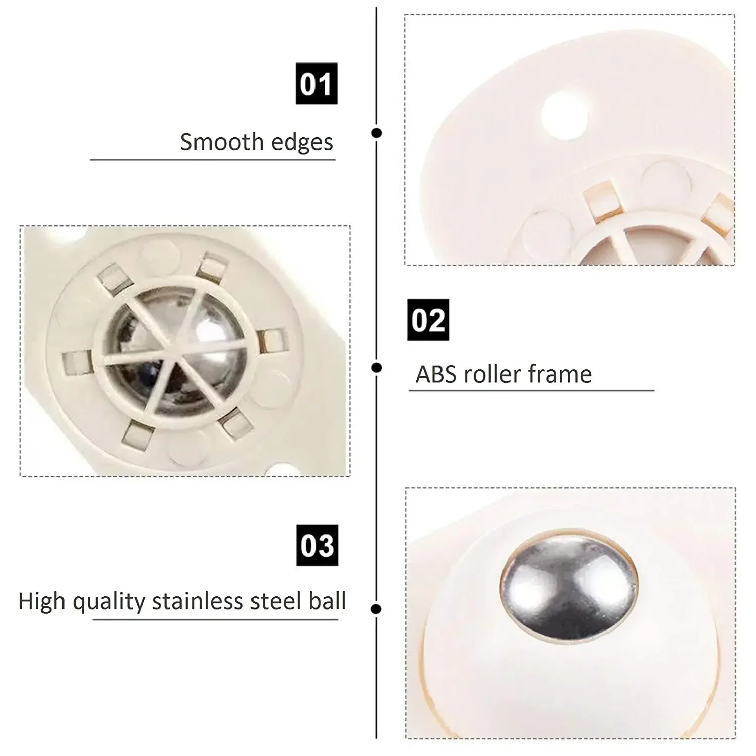 Kettion 8Pcs Self-Adhesive Caster Wheels – 360° Rotating Stainless Steel Ball Pulleys, Silent Slide Movers For Storage Bins, Trash Cans & Boxes