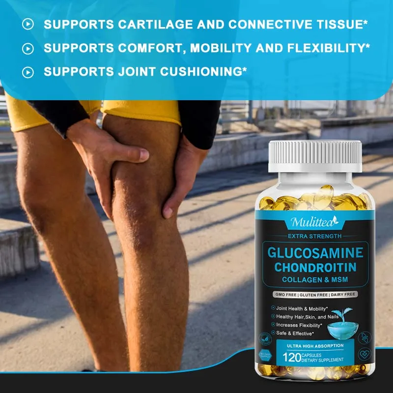 Mulittea Glucosamine Chondroitin for Relieve Joint & Knee Pain Relieve Discomfort of Bones and Improves Joint Mobility