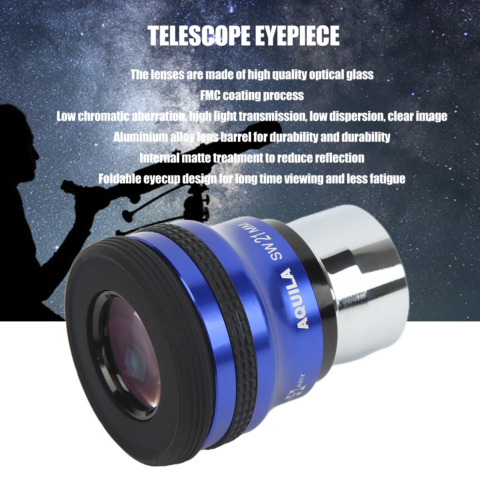 Telescope Eyepiece 1.25 Inch 21mm 52 Degree Wide Angles Professional Telescope Lens for Telescope 1.25 Inch Telescope Eyepiece