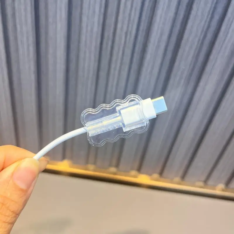 2Pcs Overlapping Wave Transparent Cable Protector, Anti-Breakage Cord Saver,Universal Mobile Phone Accessory for Cord Managemen