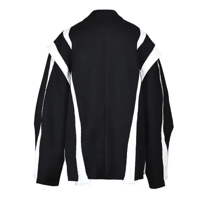 HKSH Spring Autumn New Women's Blazer Color Block Notched Collar Single Button Korean Personality Fashion Elegant Jacket HK14992