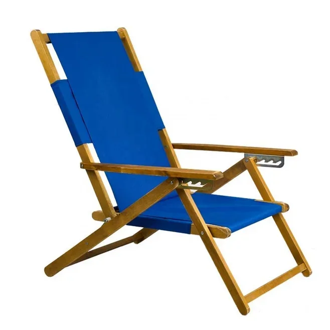 

OEM logo printed design wood beach chair folding beach lounge chair with chairarms chair beach