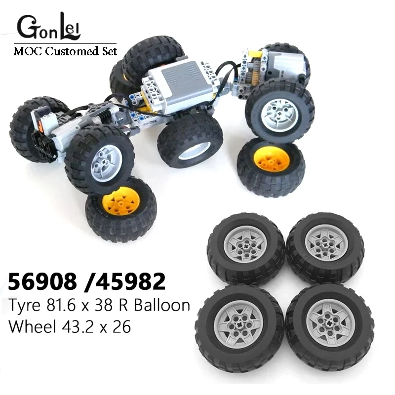 Technical Wheels 81.6 X 38 R Rim Wheel + Tire Hub 56908 + 45982 MOC Building Blocks Bricks Parts fit for MOC High-Tech Cars Toys