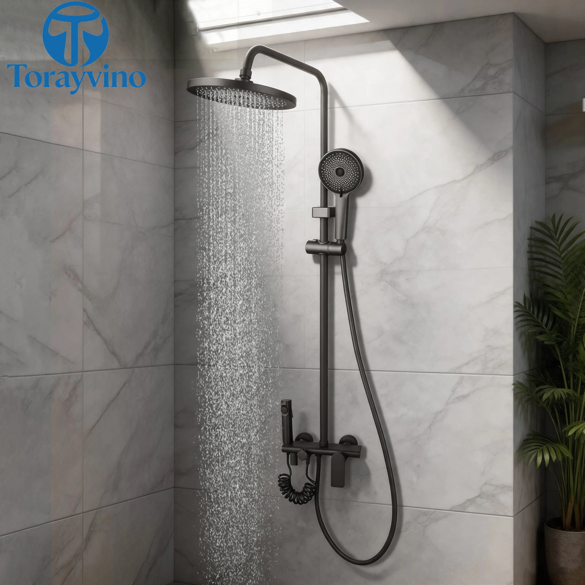 Torayvino luxury Bathroom Shower Faucet Set Hand Sprayer 4 Function Shower System Set Rainfall high quality outdoor column