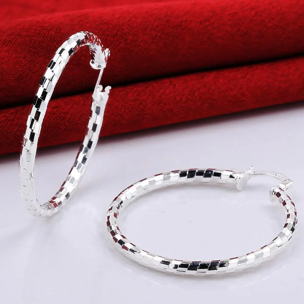 Hurtownia 925 Sterling Silver Hoop kobiety ślubne kolczyki biżuteria okrągłe kółko dziewczyna śliczne modne świąteczne prezenty dla par — zdjęcie 6