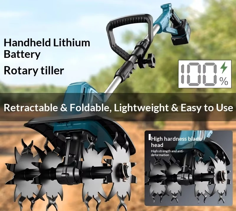 Lithium Battery Electric Soil Loosening Wheel High-power Retractable Foldable Micro-tiller Garden Weeding Machine