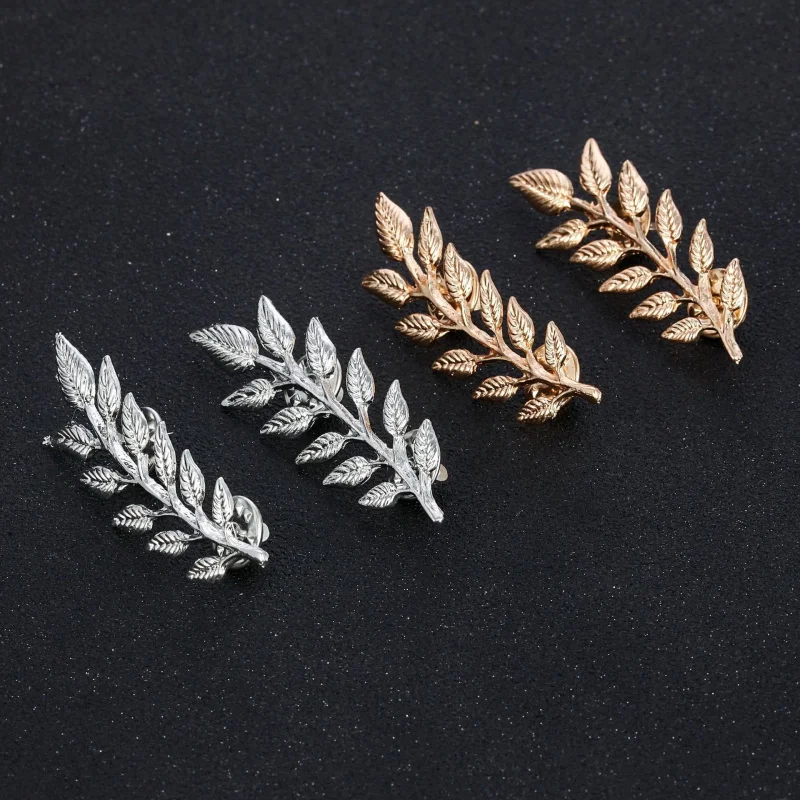 Picture 5: Vintage 3D Tree Leaf Wheat Collar Pin Brooch Gold Silver Metal Shirt Collar Clip Lapel Pin Suit Clothing Decor