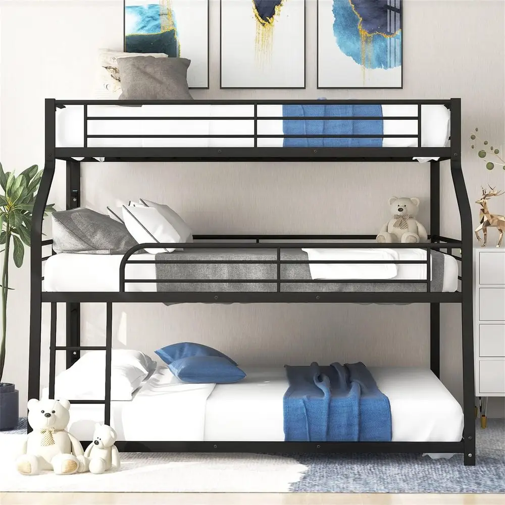 

Triple Bunk Bed with Twin XL and Full XL, Ladder and Guardrails, Suitable for Kids and Teens, Black