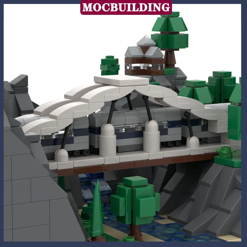 MOC Stadt Street View Berg Zug Diorama Bausteine DIY Landschaft Schiene Lokomotive Sammlung Spielzeug Geschenke