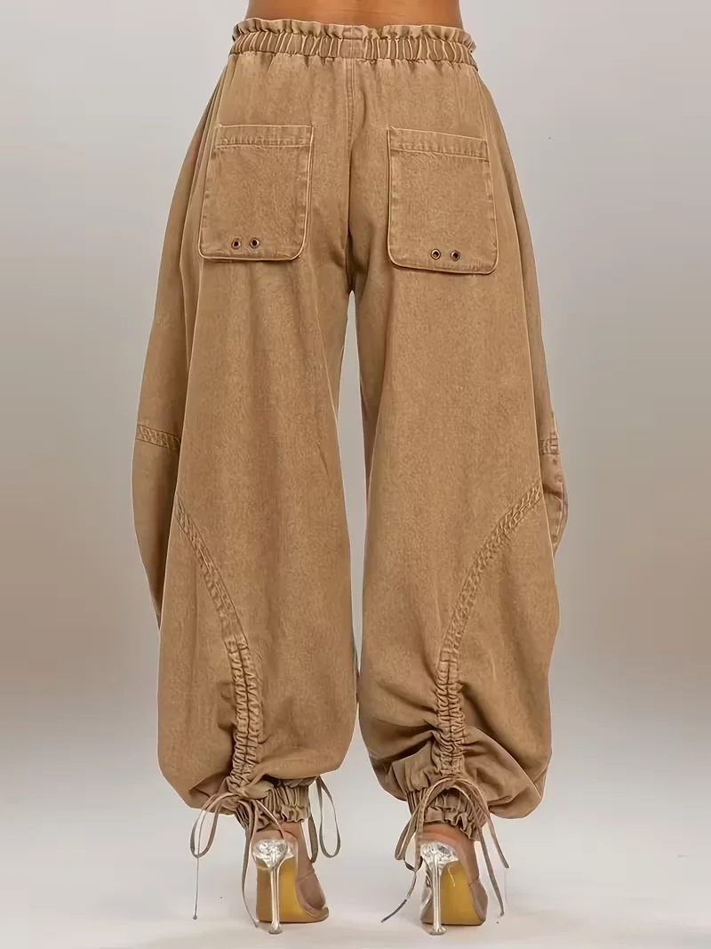 Womens Baggy Jeans Women'S Fashionable Drawstring Lace-up