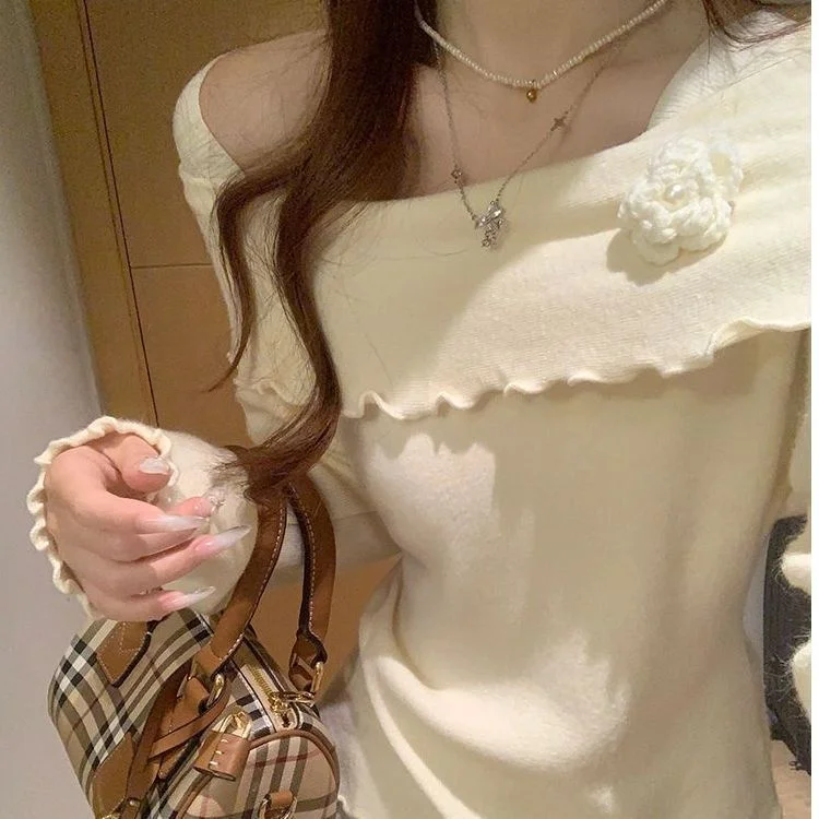 سترة محبوكة على شكل زهرة حمراء من Cisas بقصة ضيقة وملابس داخلية قاعدة irt للنساء لموسم الخريف والخريف ort Sve #2