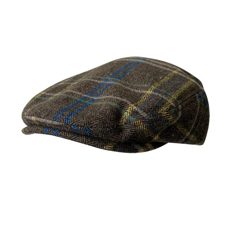 Gent Tweed Retro Big Size 60cm Newsboy Caps Men Autumn Woolen Striped Checkered Forward Hat Herringbone Flat Top Detective Beret 2