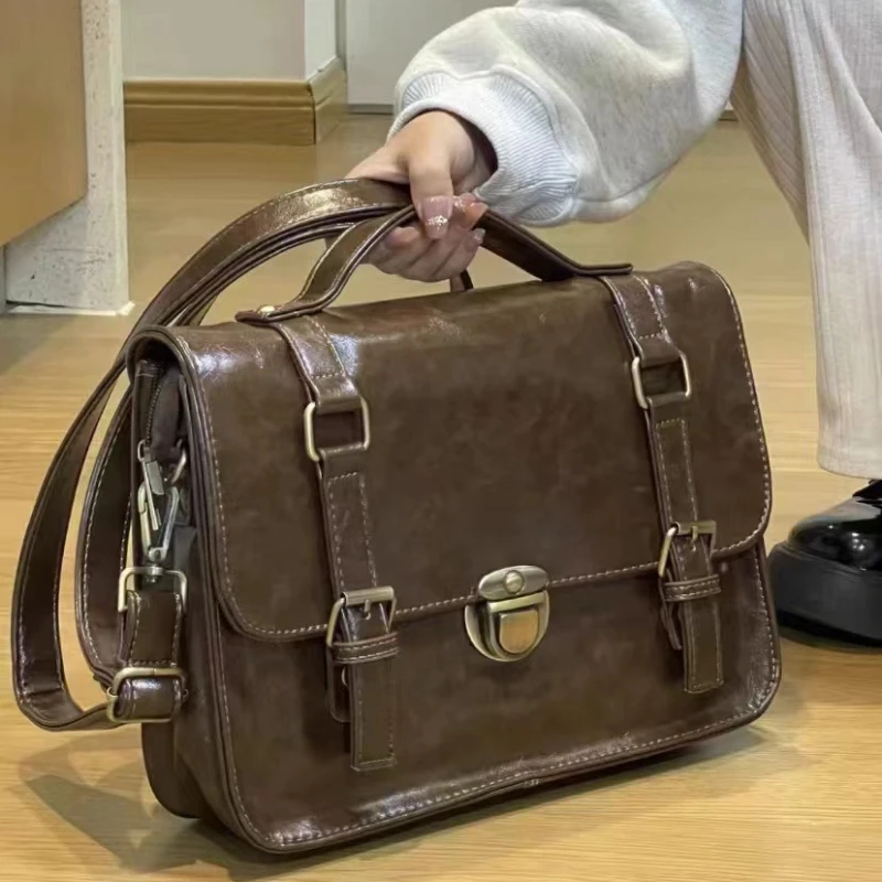 Bolso de tipo mensajero con hebilla Retro para mujer, maletín cruzado de moda, informal, de clase, para madre e hijo