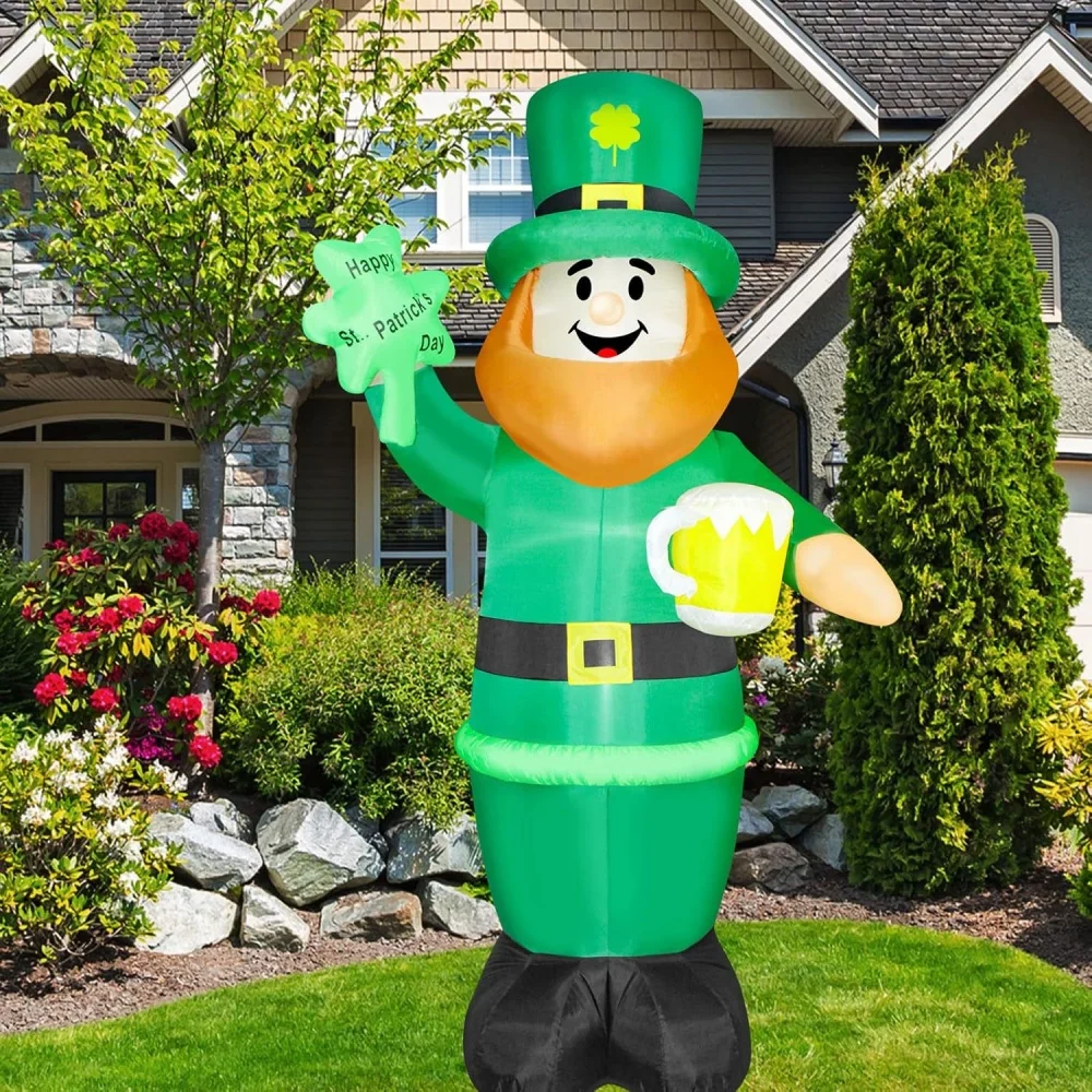 Inflatable St. Patrick's Day Decoration Holding Beer Cup St. Patrick Blow UP Model Outdoor Garden Yard Celebration Party Decor