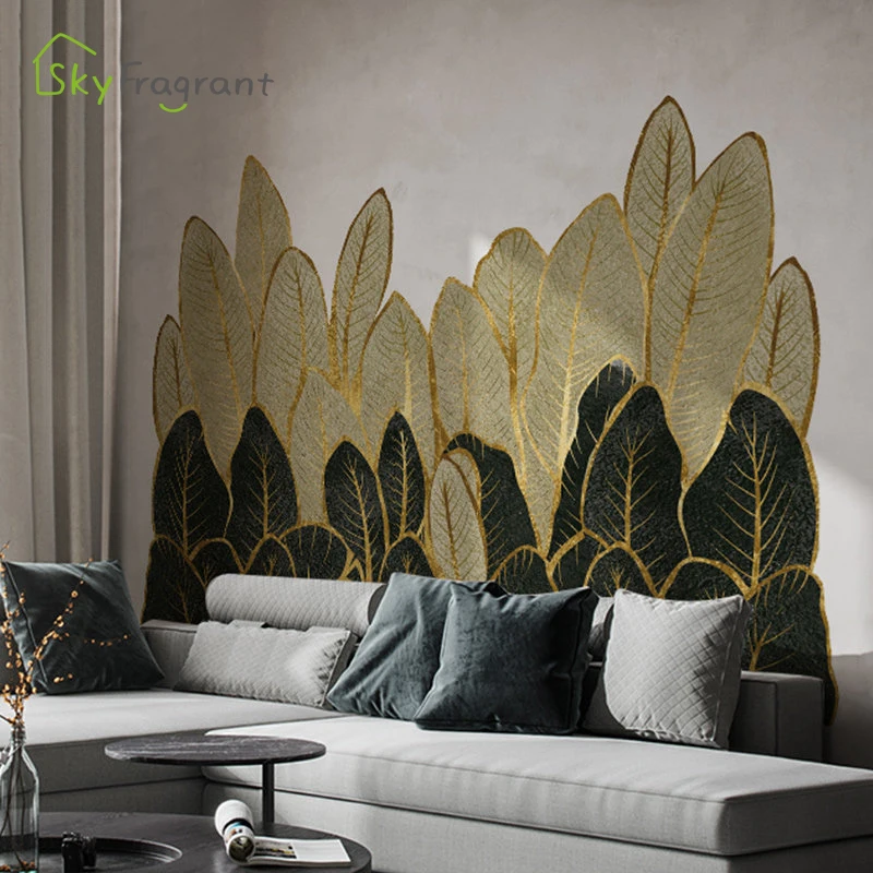 

Golden Green Leaves Wall Stickers Home Decor Living Room Sofa TV Background Wall Decor Bedroom Decoration Self-adhesive Sticker