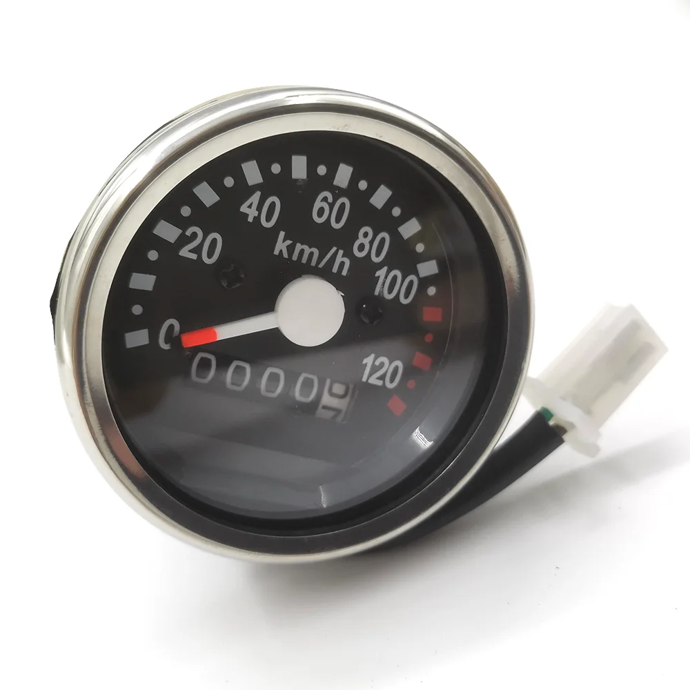 Black Universal Motorcycle Cafe Racer Speedometer Odometer Gauge 0-120 Km/h Instrument with LED Indicator