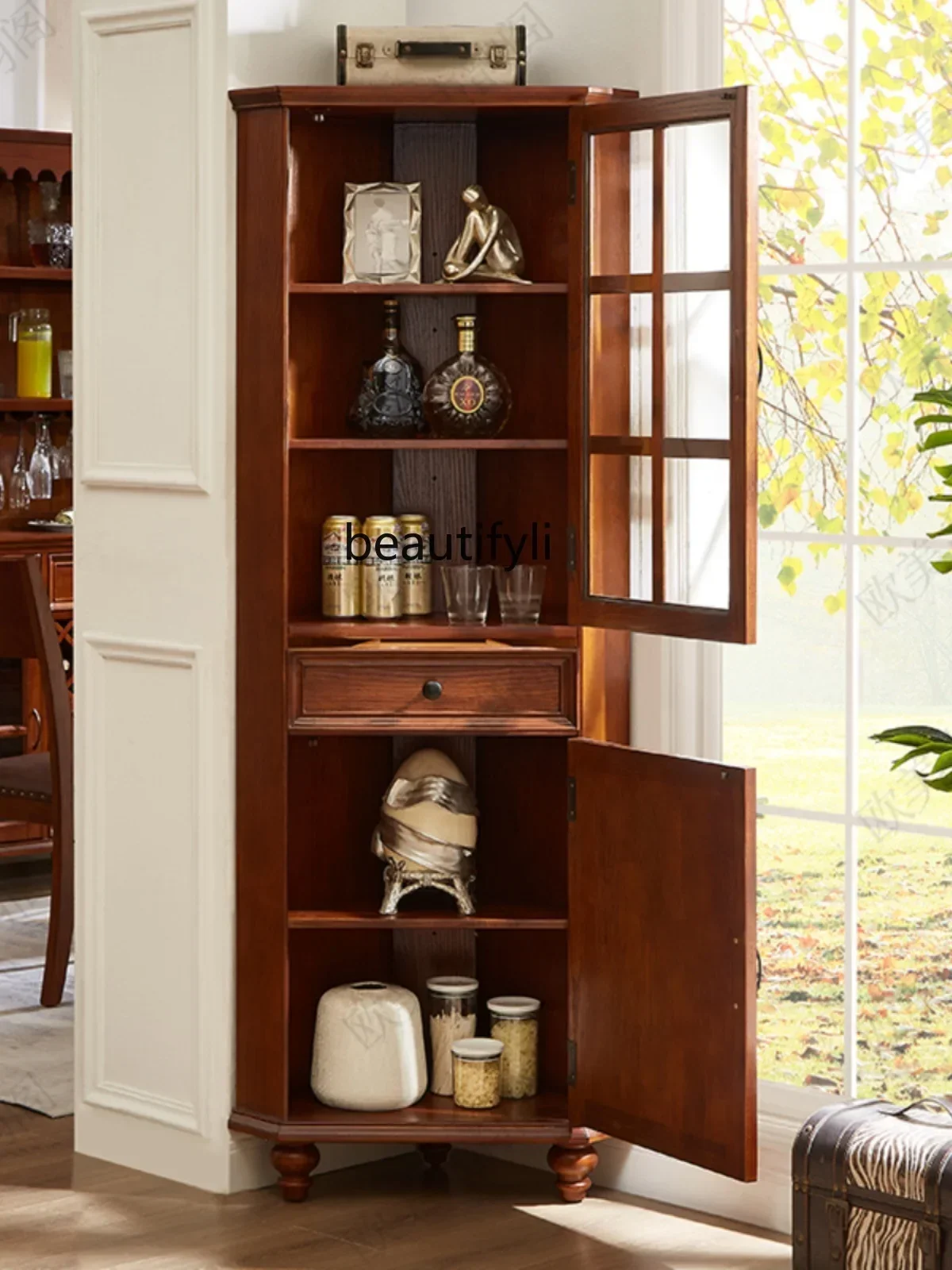 A07  American-Style Solid Wood Corner Cabinet Storage Wine Cabinet Simple Corner Clothes Closet Triangle Corner Storage Rack