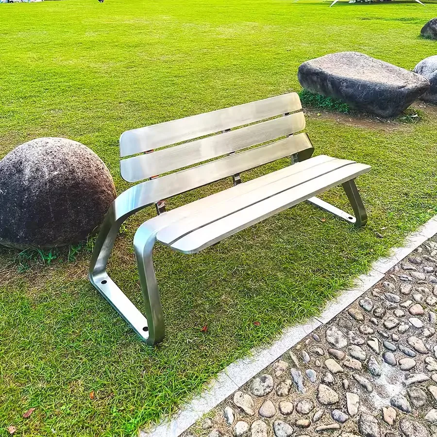 Customizable Modern Stainless Steel Park Bench Solid Wood Leisure Seat Outdoor Courtyard Patio Square Community Garden Villa